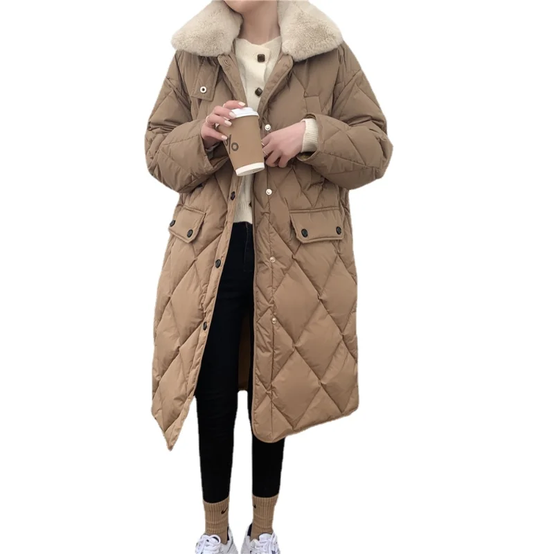 Loose Down Jacket Women's Mid-length White Duck Down 2023 Winter New Dark Buckle Female Temperament Fashion Warm Jacket Solid