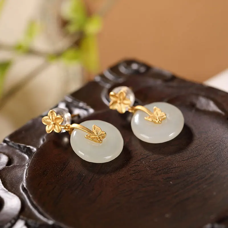 Женские серьги-подвески из серебра 925 пробы с натуральным нефритом | Украшения и