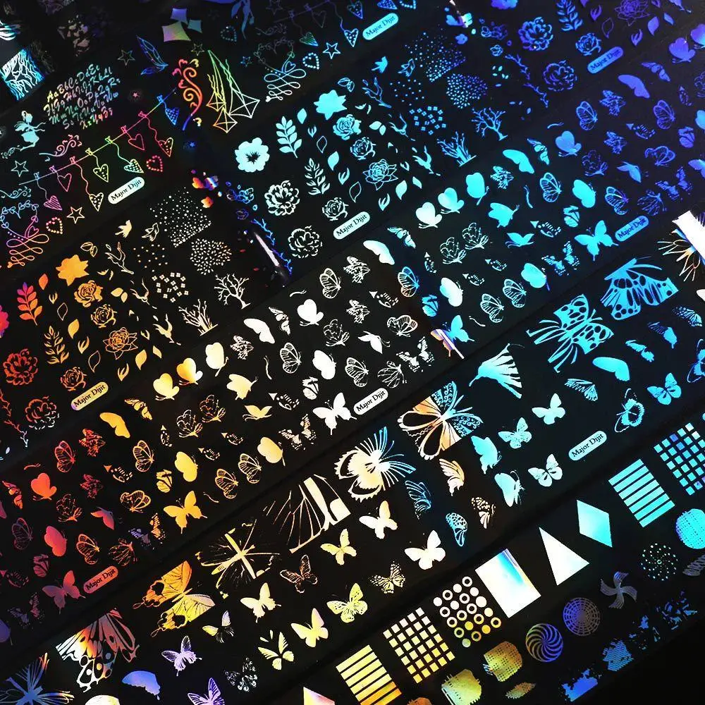 

DIY 4100 см лист Роза бабочка лазерные фотообои декоративные материалы для ногтевого дизайна Фольга для ногтей