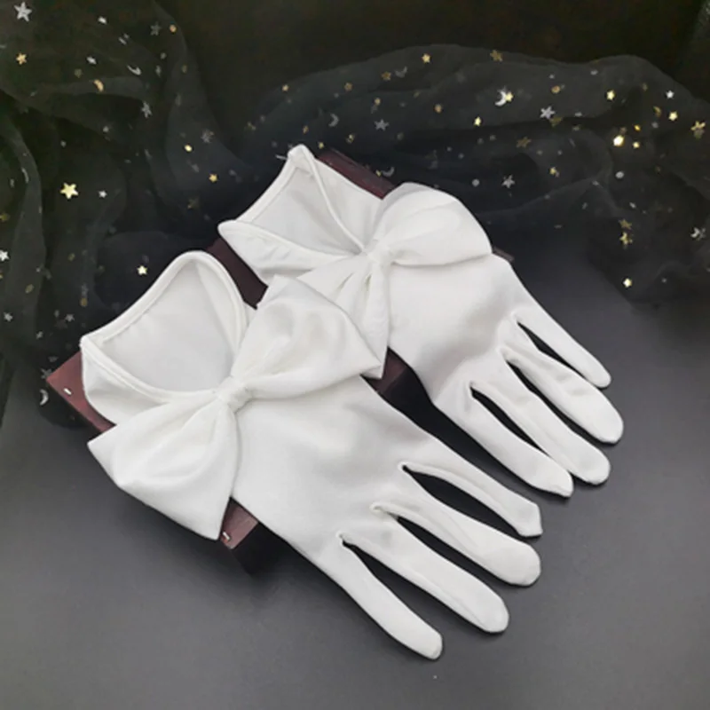 Элегантные женские короткие тонкие перчатки для вождения с вырезом и бантом