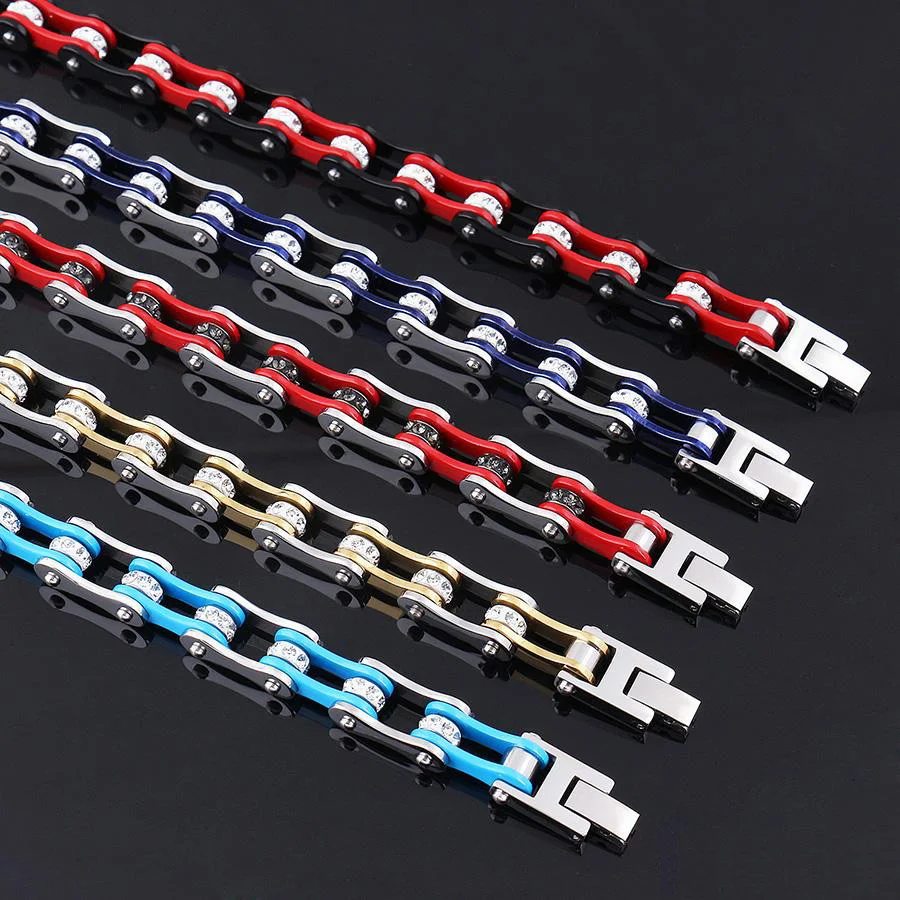 Rose Gold Crystal Bicycle Bracelets 316L Stainless Steel Link Motorcycle Biker Bike Chain Bracelet Jewelry for Girl Women Men | Украшения и