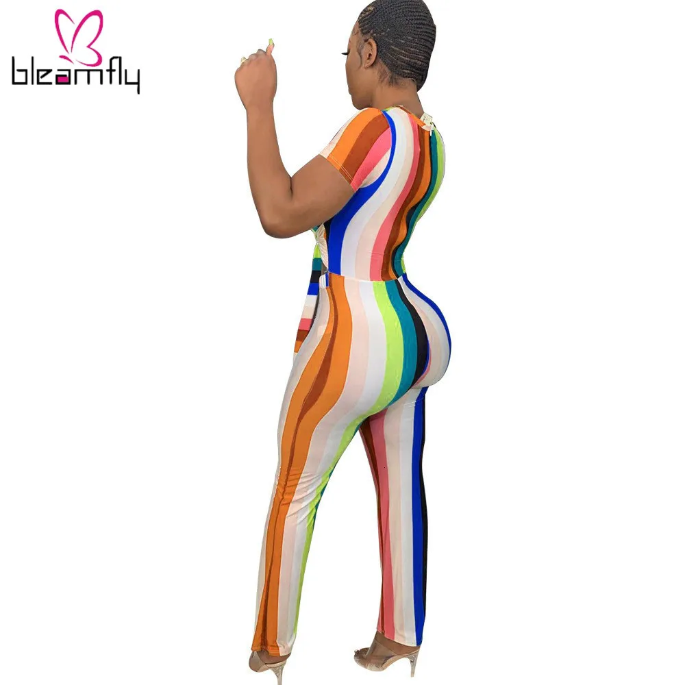 Новинка женский сексуальный комбинезон в разноцветную полоску с рисунком