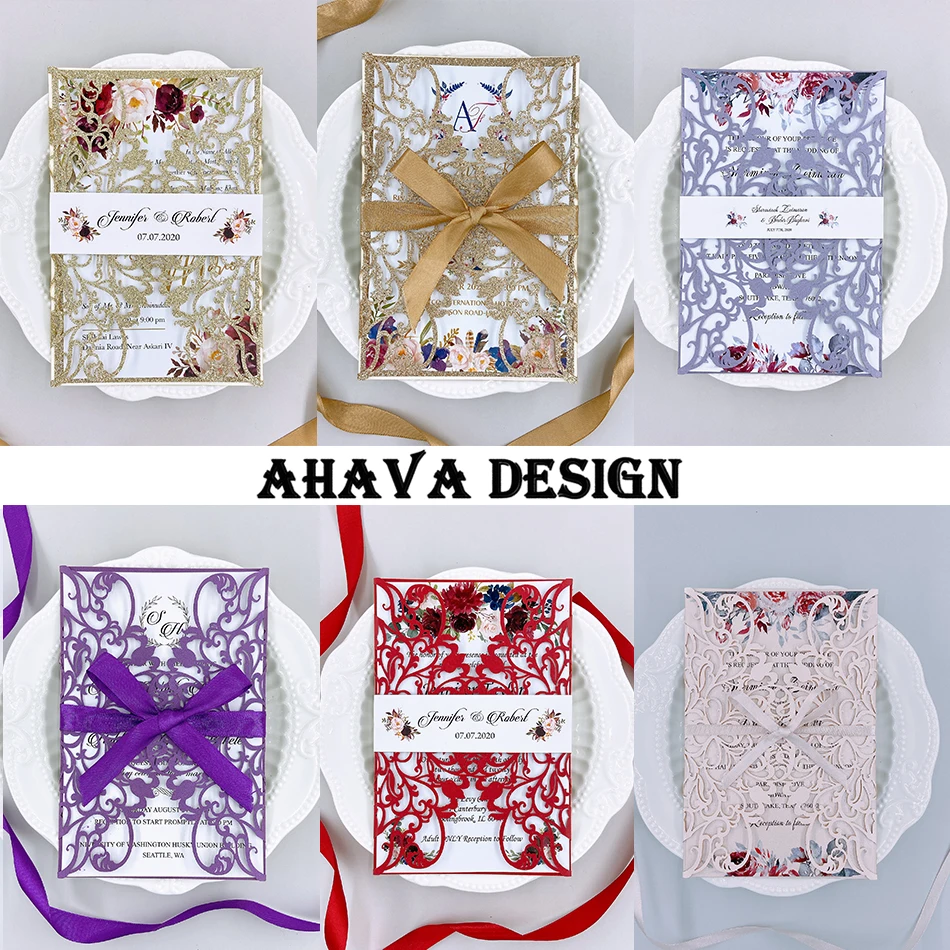 Перламутровая слоновая кость Lasercut приглашение карманные складные лазерная