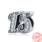 Подвеска с номером возраста, оригинальные зеркальные серебряные бусины с фианитом 15, подходят для браслетов Pandora, DIY цифровое Ювелирное Украшение на годовщину возраста, подарок