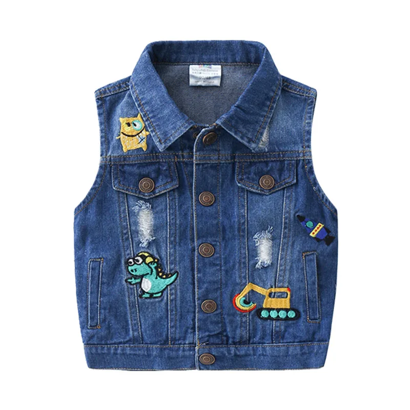 

2020 New Arrival Boy Waistcoat Cartoon Dinosaur Sleeveless Jacket for Boys Kids Clothes Fashion Toddler Baby Denim Jacket Vests
