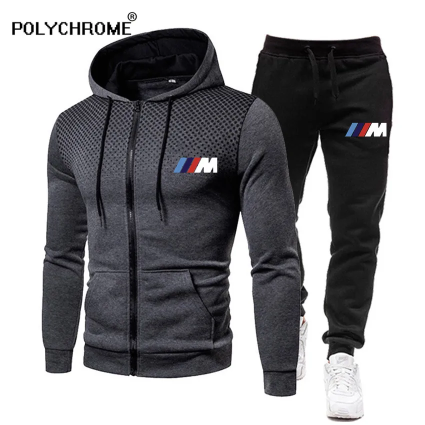 

Autumn Mens Hoodies Zipper Jacket Joggers Suit BMW M Print Men Tracksuits Male Hoodie 2 Pieces+Pants Gyms Sportswear Track suit