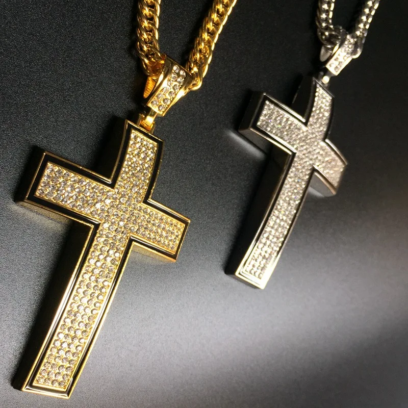 

European And American Hip Hop Rock Trend Fashion Simple Personality Drop Black Oil Classic Cross Pendant Boys' Necklace