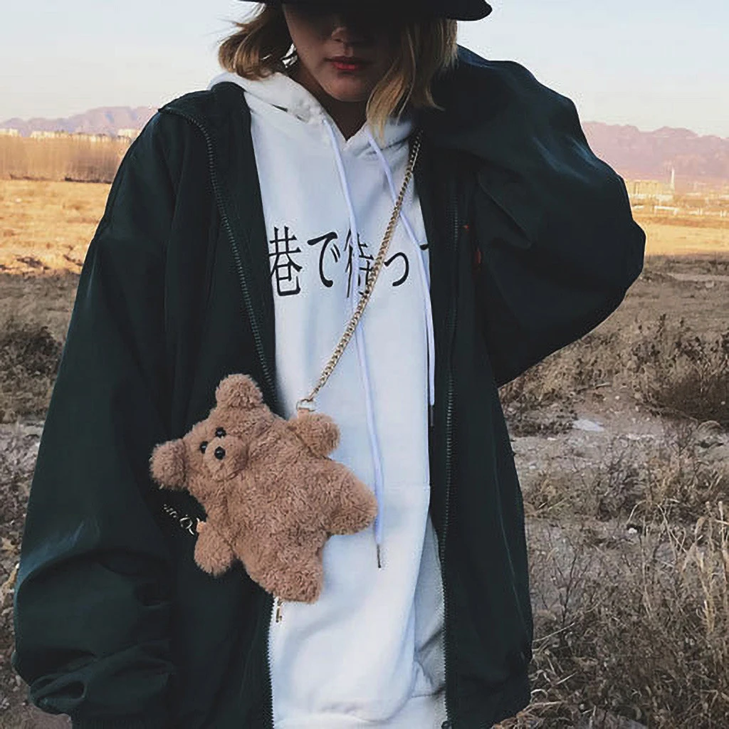 Женские сумки на молнии с цепочкой Aelicy плюшевые через плечо милым медведем и