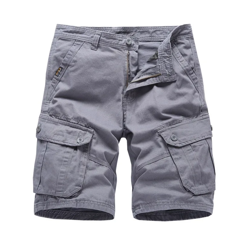 

AIOPESON 2021 New Men's Casual Shorts Solid Color 100% Cotton Tooling Casual Beach Cargo Pants Straight Shorts Men