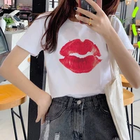 summer top tee big red mouth lip kiss kiss printed lady o neck t shirt funny graphic t shirt clothing femme t shirt