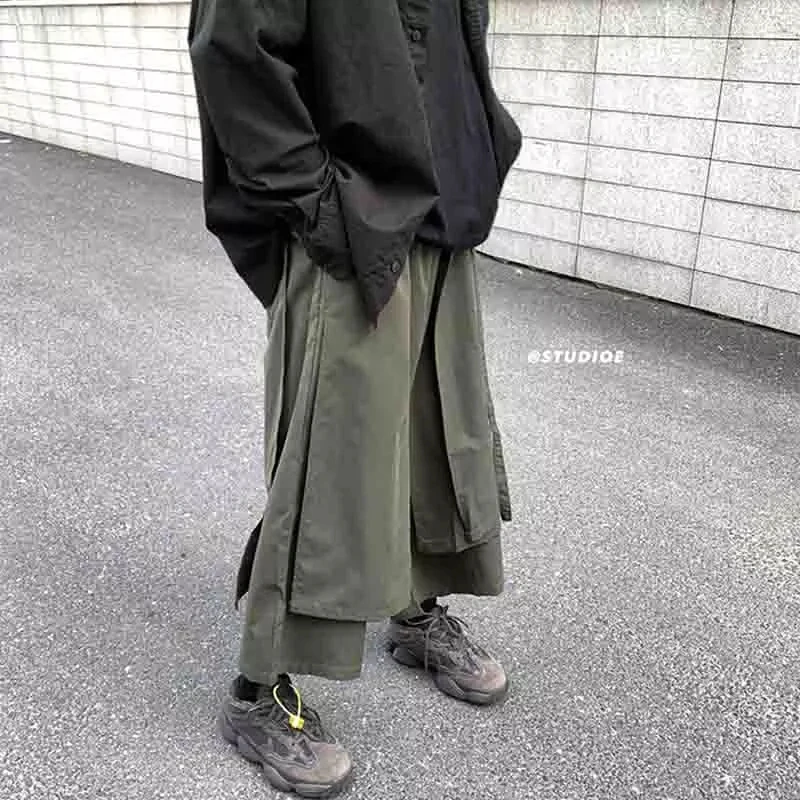 Men's Wide Leg Pants Spring And Summer New Korean Personality False Two Hair Stylist Style Super Loose Large Size Pants