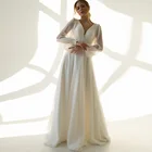 Женское свадебное платье It's yiiya, белое ТРАПЕЦИЕВИДНОЕ ПЛАТЬЕ из фатина с V-образным вырезом и длинными рукавами на лето 2019