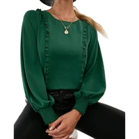 spring chiffon shirt top women elegant solid color round neck fungus stitching shirt pullover top female long sleeved shirt
