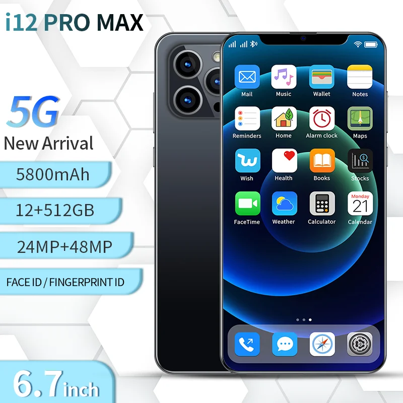 

Смартфон глобальная версия i12 Pro Max, 6,7 дюйма, 48 МП, 12 Гб + 512 ГБ, Android 10