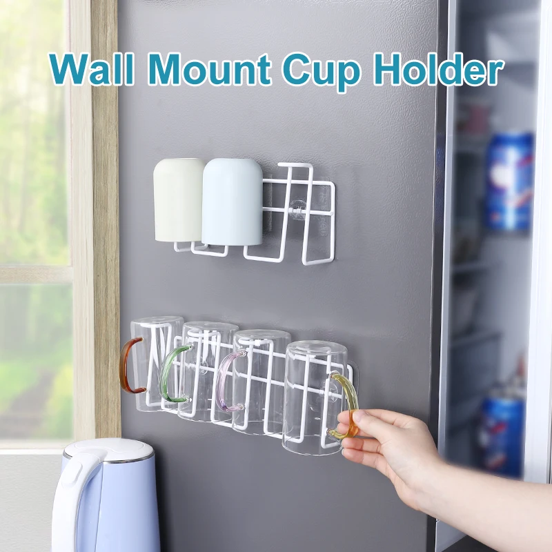 

New Iron Wall Mount Wine Glass Hanging Holder,Wall Mounted Glass Cup Rack,Shelf Kitchen,Glass Cup Organizer Self-Adhesive White