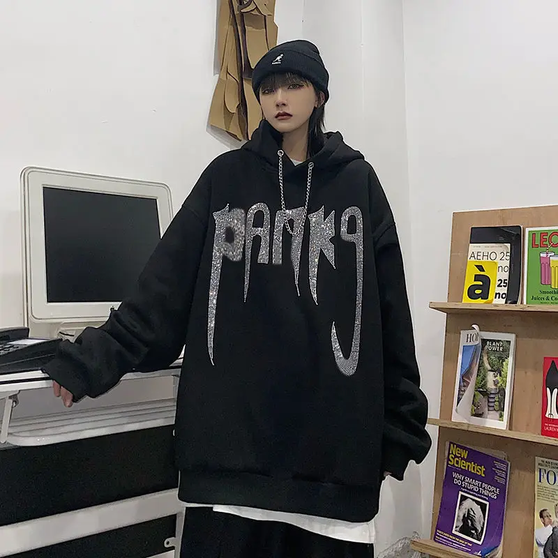 

Hip Hop Men's and Women's Loose Letter Printed Sweater Pullover Winter Street Style Long Round Neck Tees Sleeve Hoodie HD026