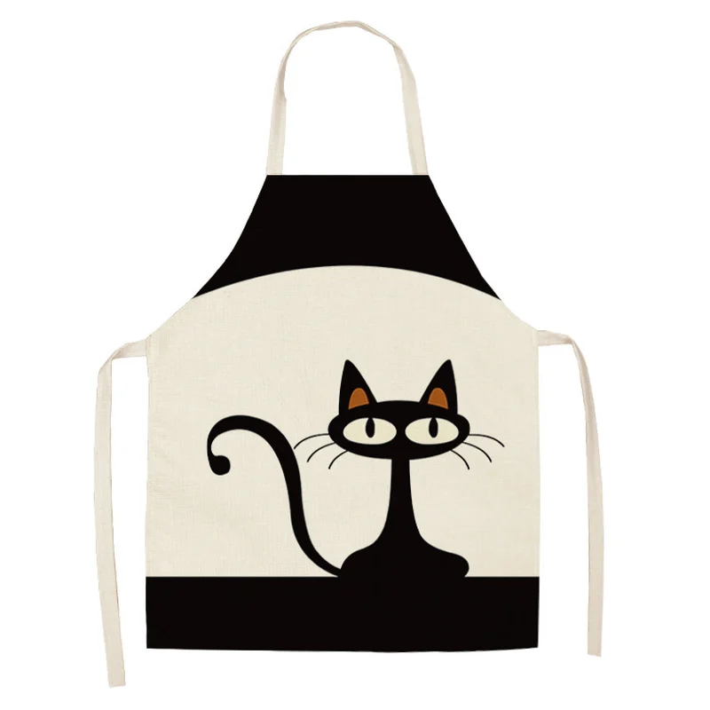

1 Pcs Cartoon Black Cat Pattern Kitchen Aprons for Woman Cotton Linen Sleeveless Apron Home Cooking Baking Bibs Cleaning Tools