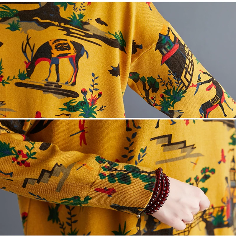 

Women Vintage Knitted Autumn Spring Ladies Floral Pullovers Sweaters Loose Sweater Jumper Tops Casual Sueter Vogue Feminino 2021