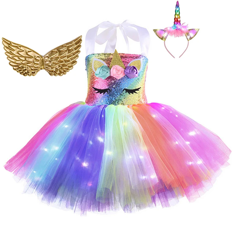 Рождественский светящийся костюм единорога для девочек вечерние на день