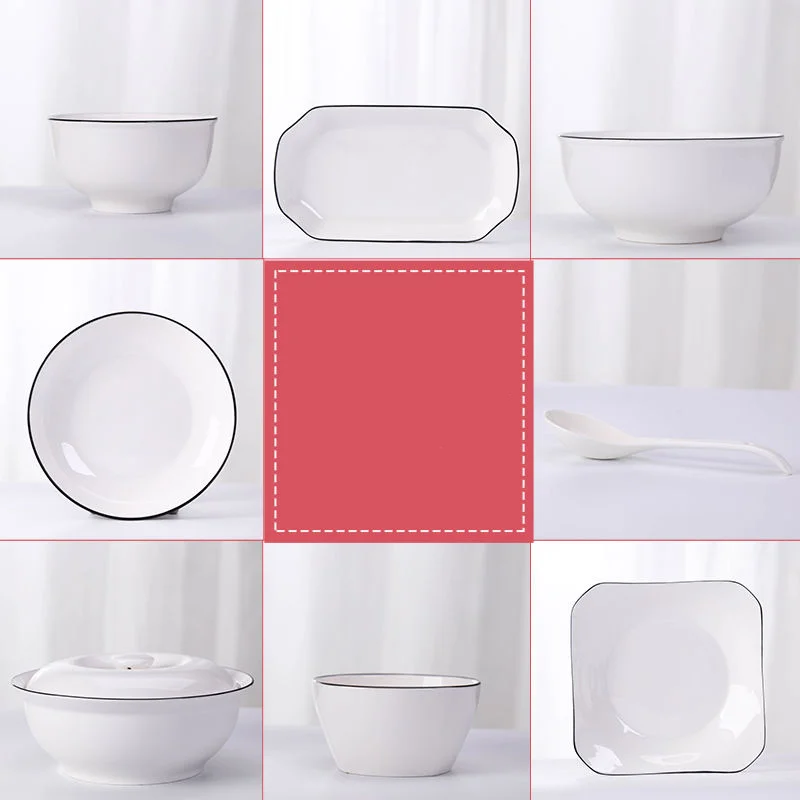 Посуда с черной окантовкой домашняя столовая миска столовые приборы тарелка