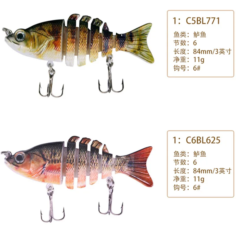 

1PCS Knotty Fish Gear Bionic Multi-Section Swim Hard Bait Wobbler Rotating Trolling Pike Carp Crank Lure Winter Fishing