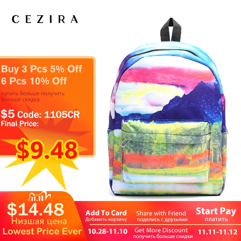 

Женский нейлоновый рюкзак CEZIRA, большой повседневный школьный рюкзак с цветными рисунками для подростков, 2019