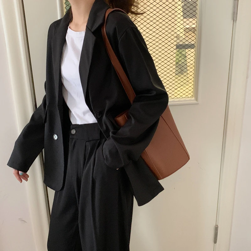 

New Women 2021Autumn Blazer Jacket Fashion Basic Button Lady Elegant Black Casual Blazers