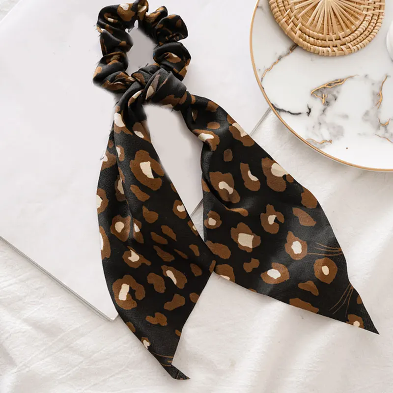 Леопардовый большой бант узелковая веревка для волос длинный стример резинки