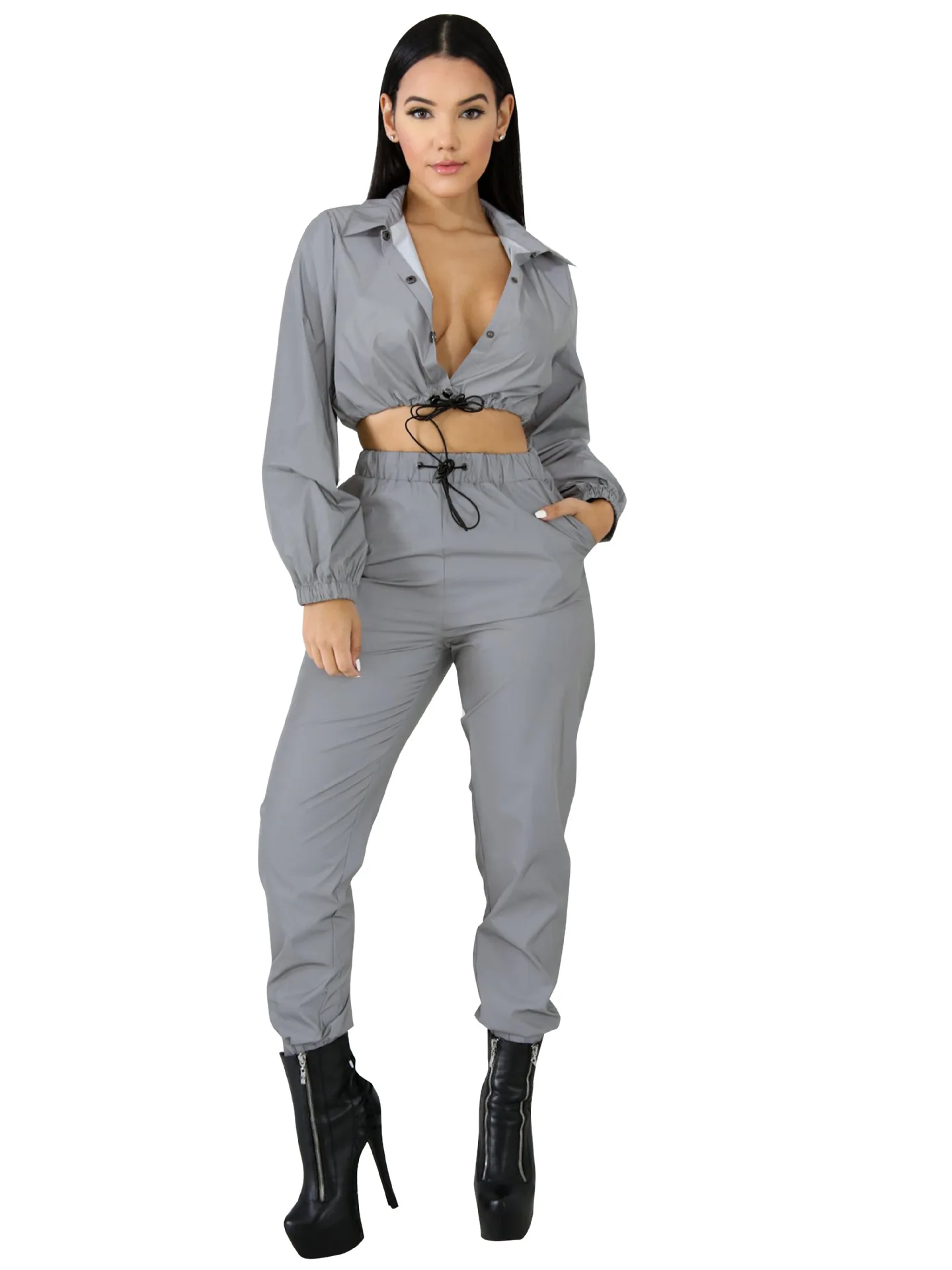 Женский комплект из 2 предметов: укороченный топ и штаны осенняя одежда со