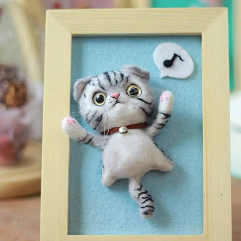 Шерстяной войлок Набор Diy кошка рамка для фотографий искусство иглы Войлок