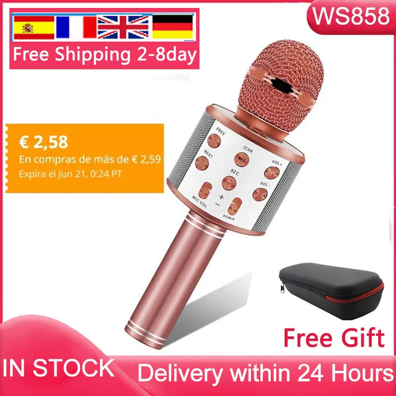 Бесплатная доставка Испания Ws858 беспроводной Bluetooth микрофон караоке для детей