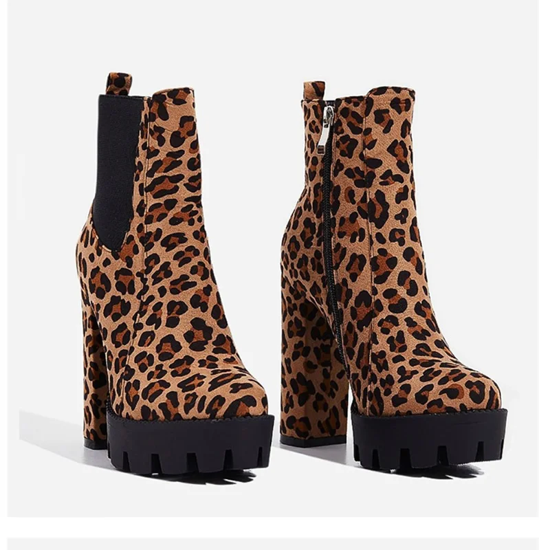Женские замшевые ботинки Perixir модные полусапожки с леопардовым принтом на