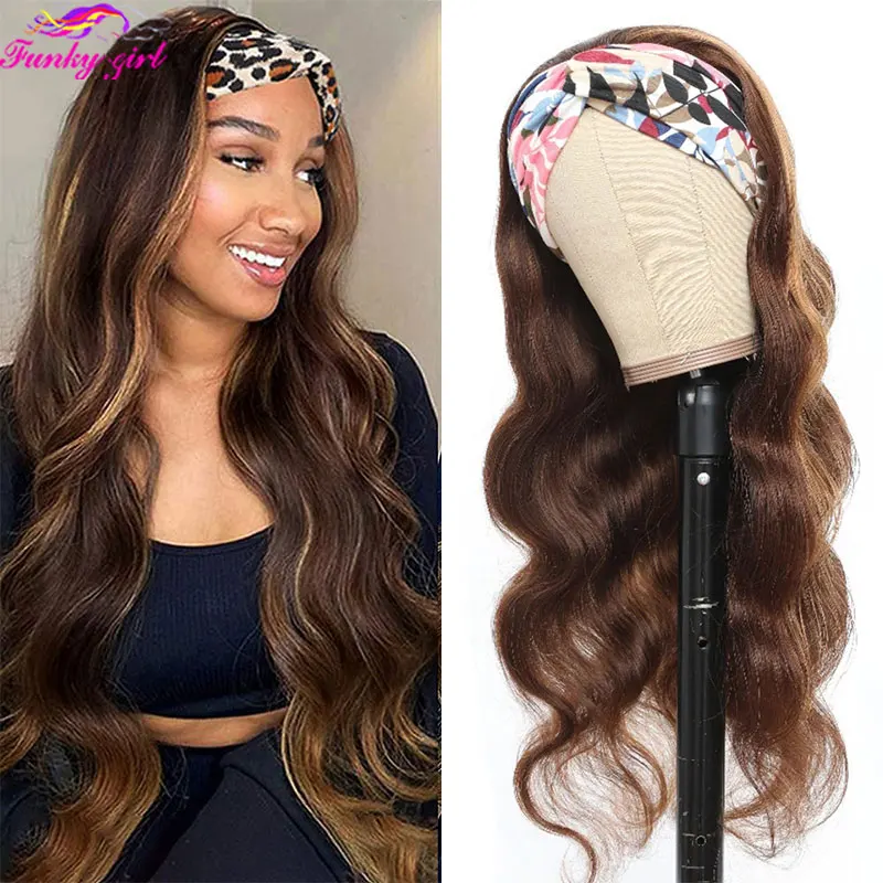 

Парики с волнистой головной повязкой, бразильские волосы с эффектом омбре, волнистые человеческие волосы, коричневый, медовый, светлый пари...