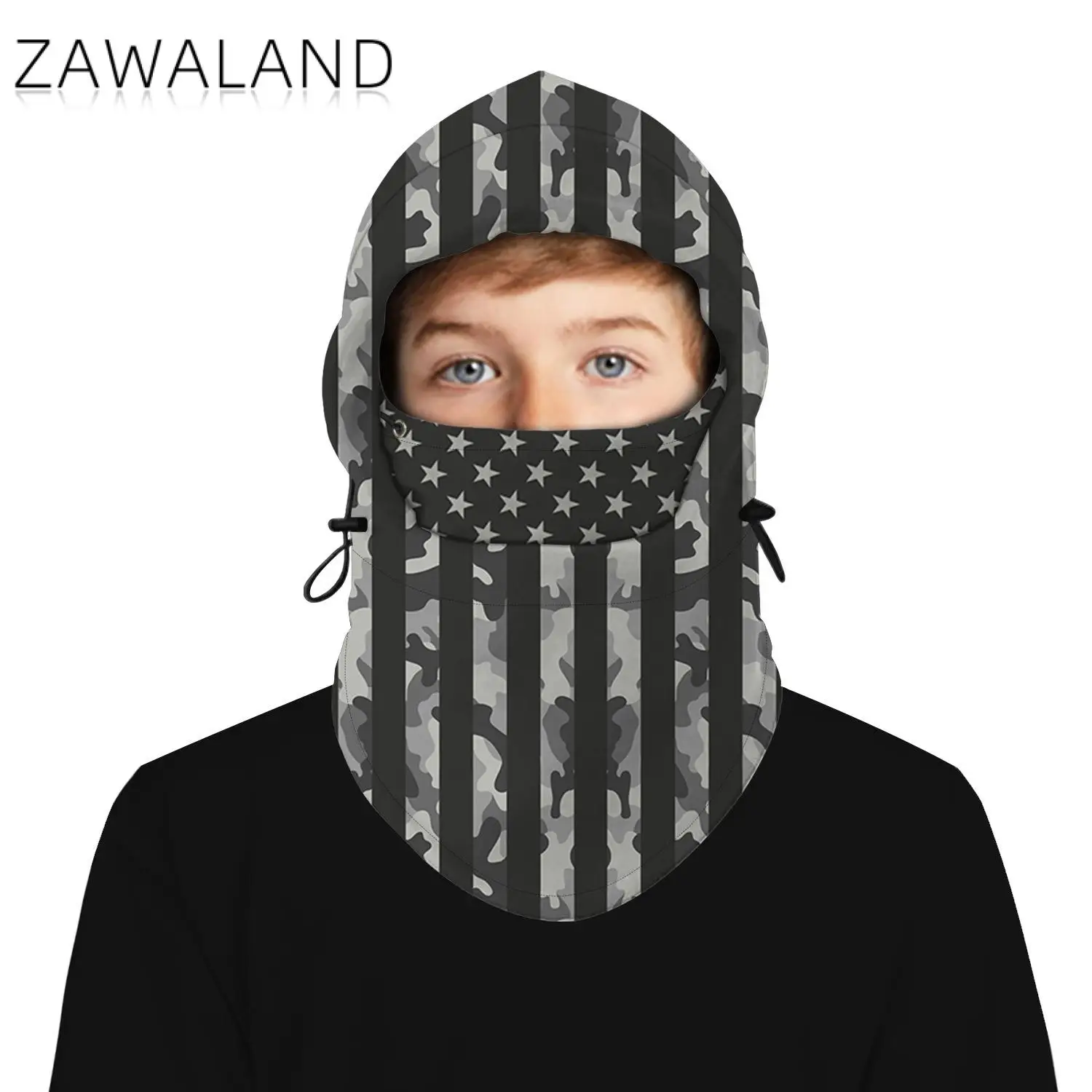 

Zawaland Kid Hooded Face Mask 3D Printed Balaclava Headgear Boys Girls Winter Fleece Thermal Mask Warm Full Face Mask Bandana