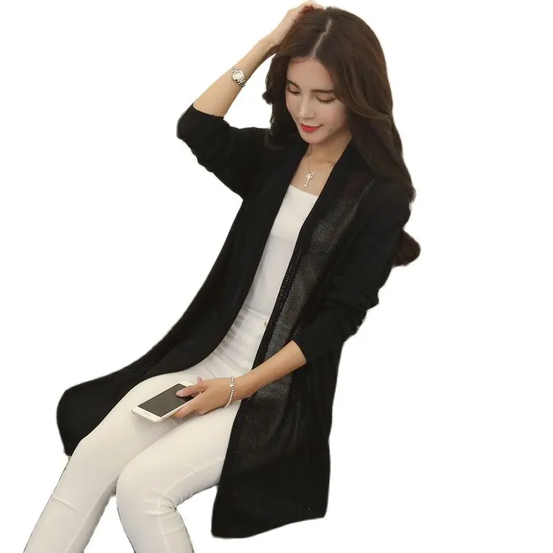 2021 spring summer air conditioning shirt women's medium-long long-sleeve loose sweater female cardigan thin outerwear OH100 |