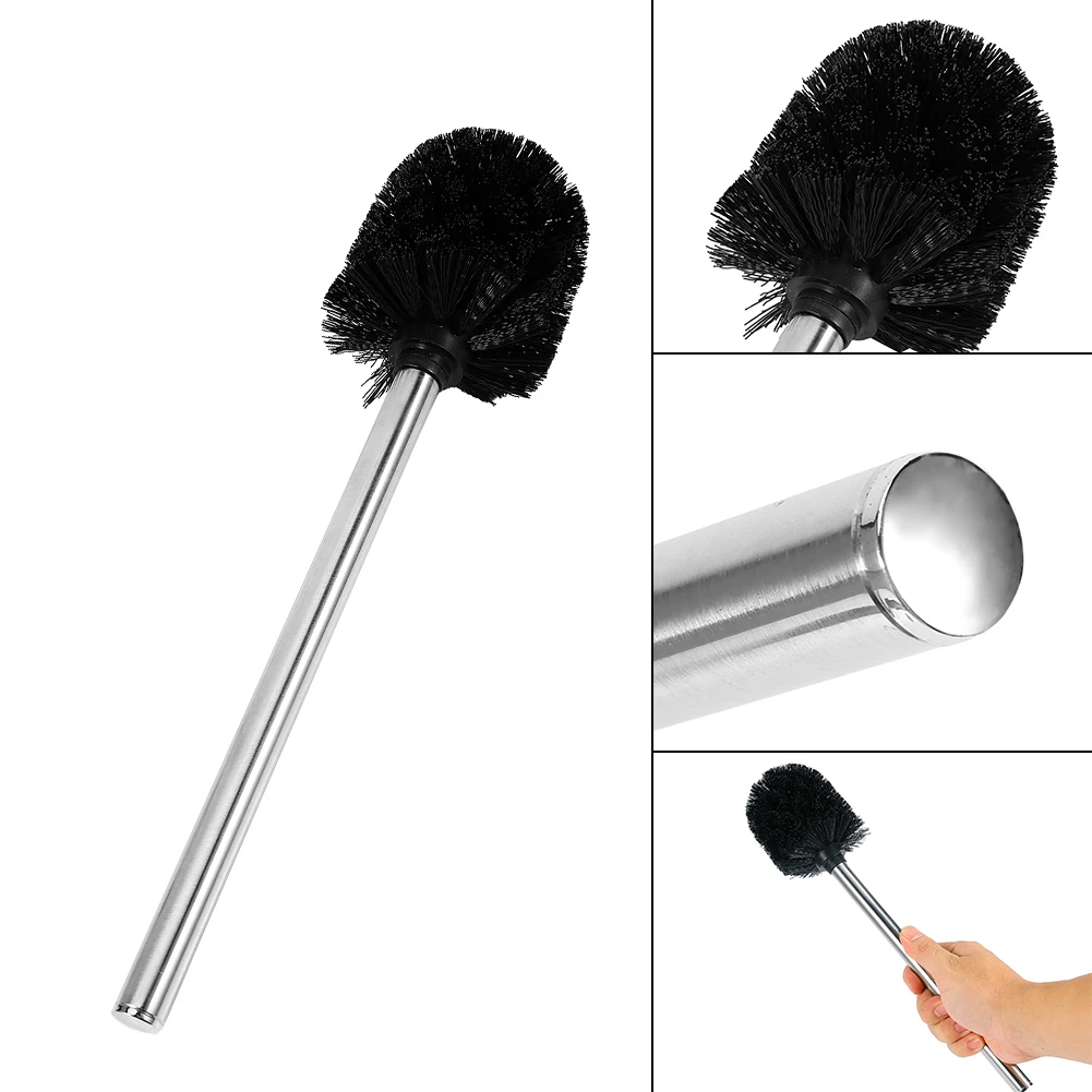 

WC Bathroom Toilet Cleaning Brush Black Round Head Stainless Steel Metal Handle1