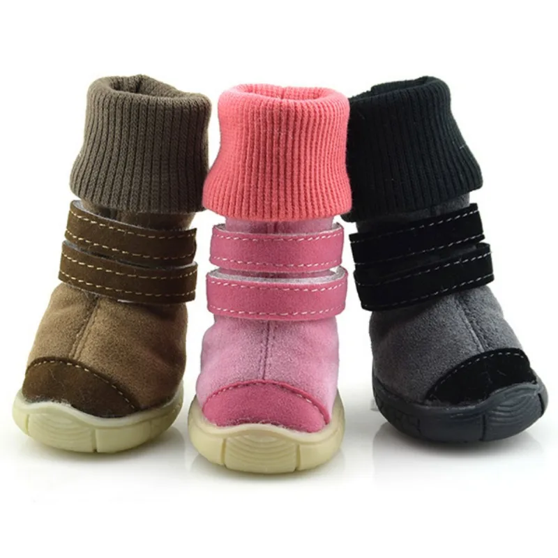 Thick Fur Pet Shoes Thick Bottom Slip-resistant Small Dogs Shoes Winter Warm Snow Boots For Teddy Poodle Coffee/Pink/Purple