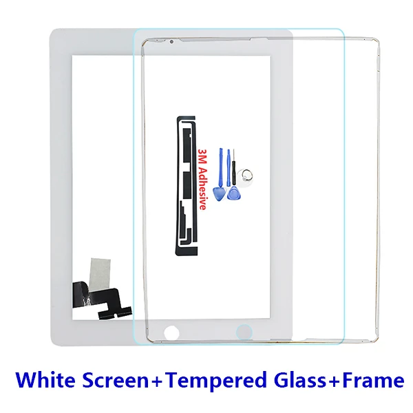 White Glass Frame Планшет сенсорный экран для iPad2 A1395 A1396 A1397 дигитайзер передняя панель Замена сенсорный экран+ закаленное стекло средняя рамка - Цвет: White Glass Frame