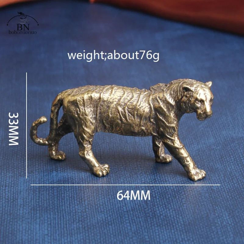 

Фигурка тигра из чистой меди, миниатюрное украшение для стола, винтажный чайный декор из твердой латуни для домашнего питомца