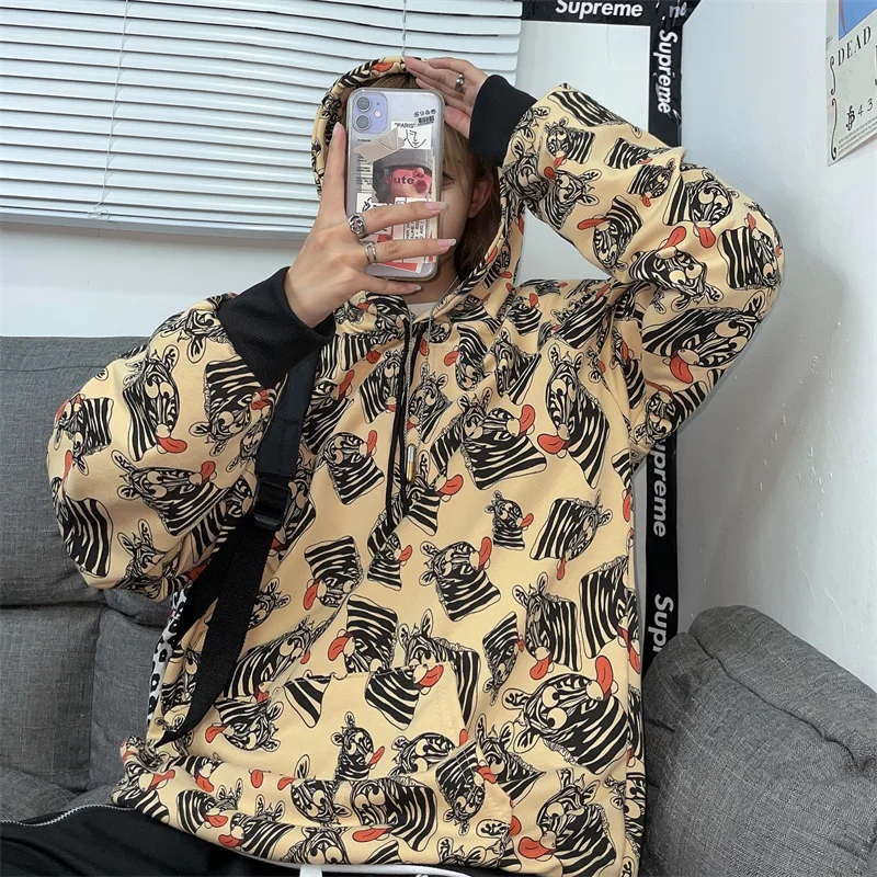 Модный осенний двойной капюшон с принтом зебры и длинным рукавом | Женская одежда