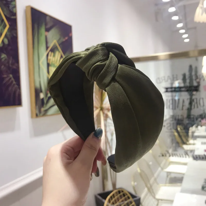 Bohemian Solid Color Hairbands Satin Top Knotted Wide Headband Women New Elegant Headwear Hair Hoop Accessories Red Pink Yellow
