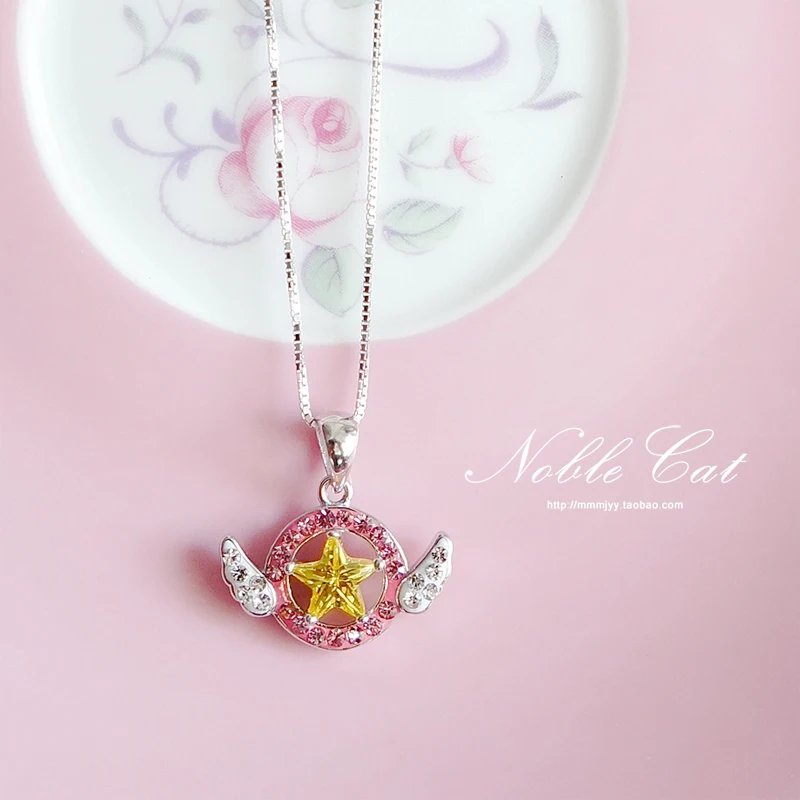 Аниме Card Captor Sakura стерлингового серебра ожерелье Звезда цветы фигурки Косплей