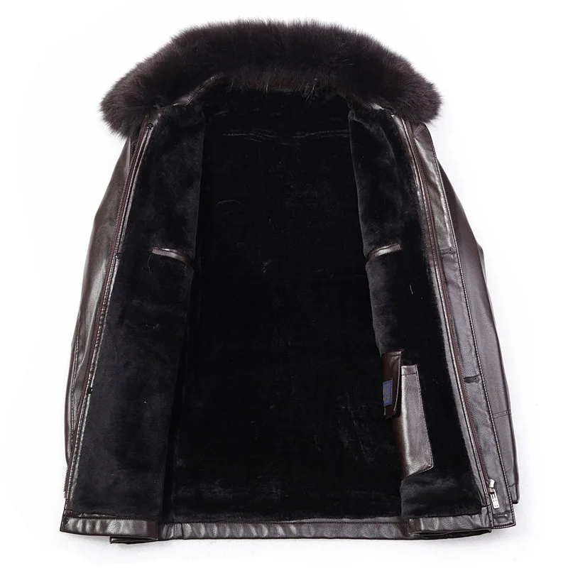 

2020 Winter New Big Fur Collar Veste En Cuir Thicken Warm Manteau Cuir Homme