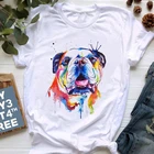 Летняя футболка с рисунком французского бульдога, женская футболка с милым мультяшным рисунком собаки, женская футболка с круглым вырезом и коротким рукавом