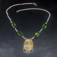 gemstonefactory jewelry big promotion 925 silver yellow quartz green peridot charm ladies women chain necklace 20215008