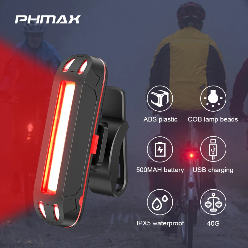 

PHMAX Bike Rear Light IPX-5 Waterproof USB Chargeable LED Safety Warning Lamp Bicycle Flashing Accessories MTB Cycling Taillight