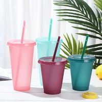 1pcs portable reusable drinkware shiny straw cup drinking cup flash powder water bottle with straws