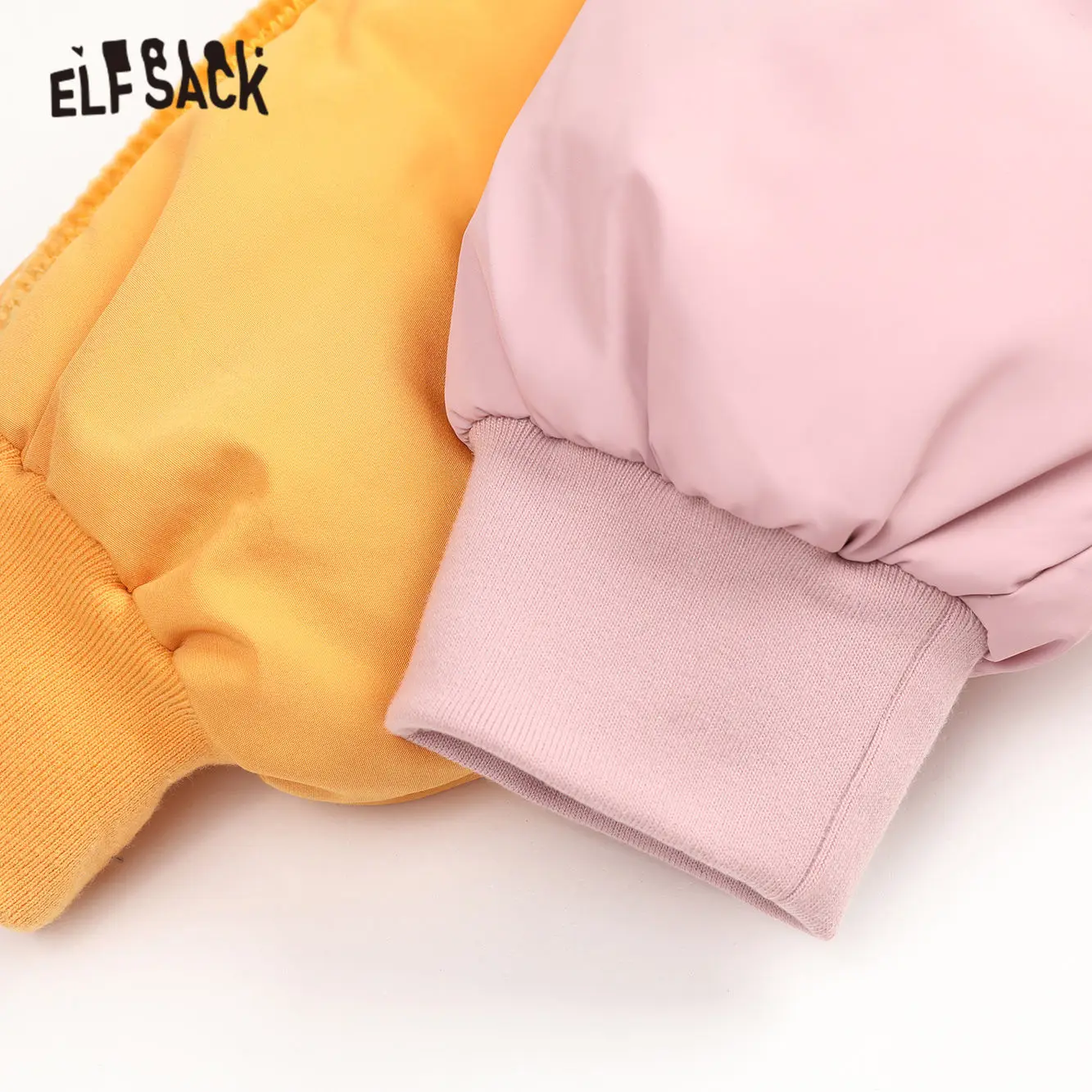 Женский кожаный пуховик с капюшоном ELFSACK розовый однотонный в стиле пэчворк