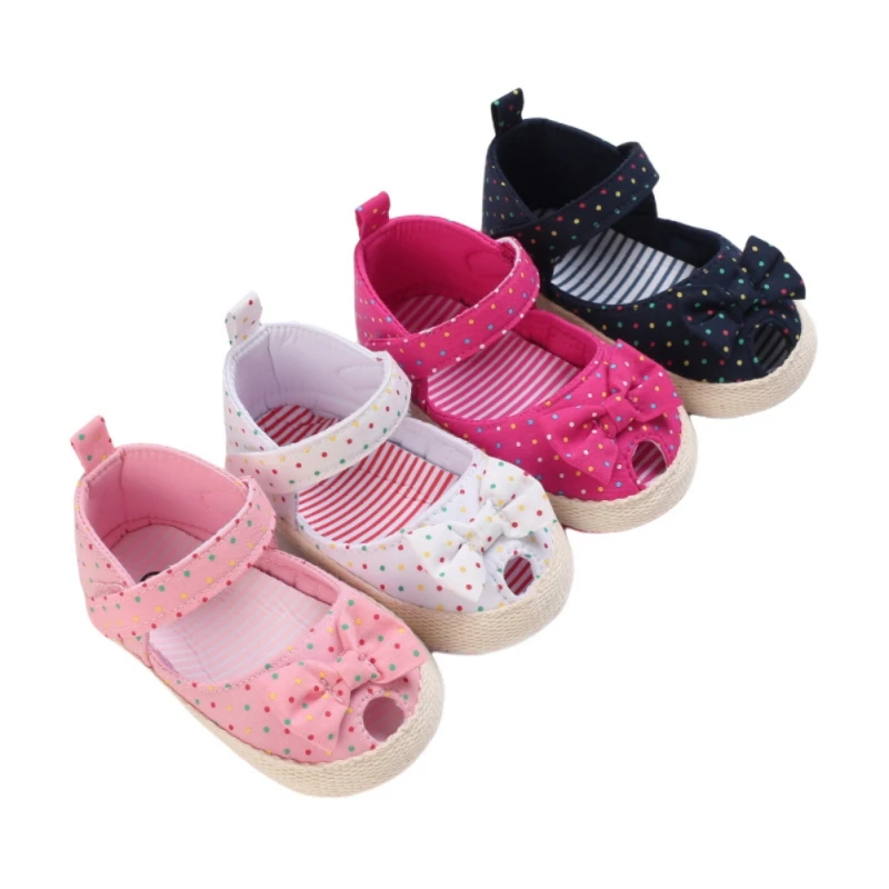 

Newborn Baby Girls Canvas Bow Sandals floral print Princess Shoes Sole Non-slip Toddle baby Cotton Soft shoes Prewalkers 0-18M