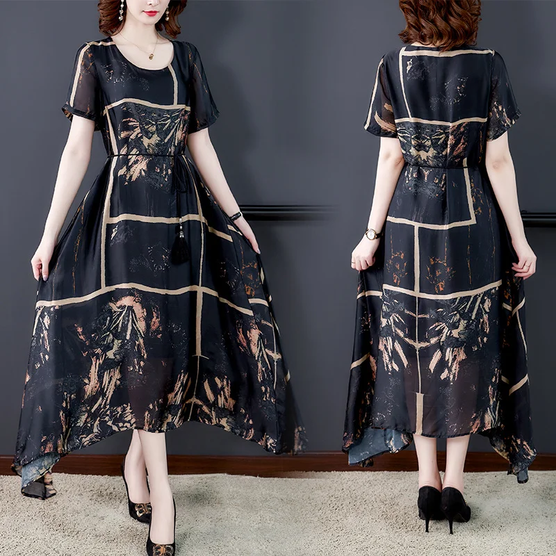 Женское свободное платье с круглым вырезом повседневное ТРАПЕЦИЕВИДНОЕ ПЛАТЬЕ в